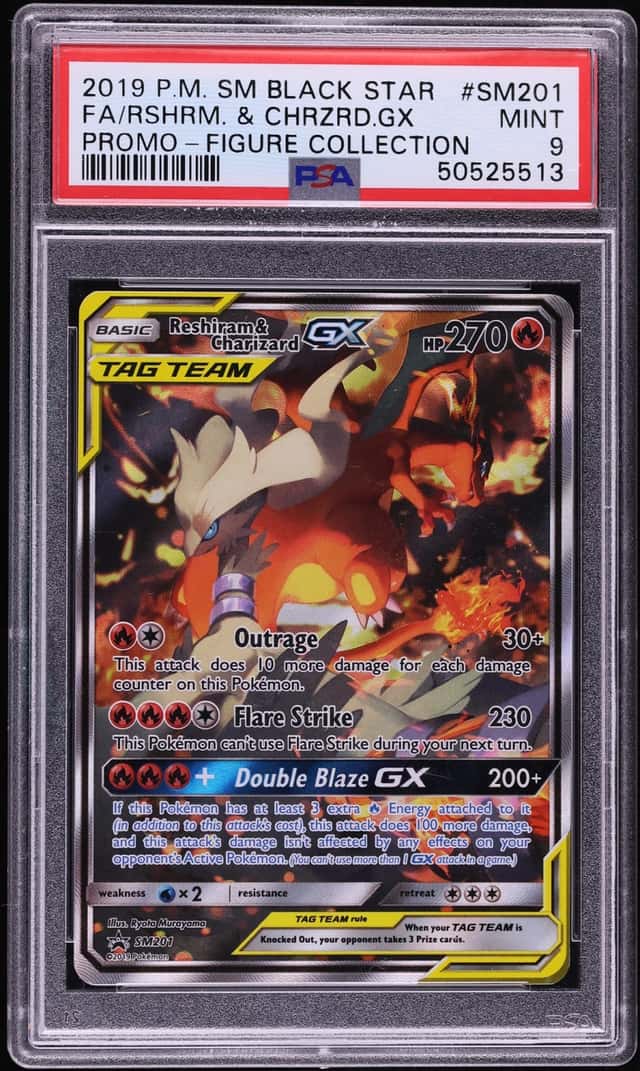 2019 Pokemon Sun & Moon Promo Full Art Reshiram & Charizard GX #SM201 PSA 9 MINT