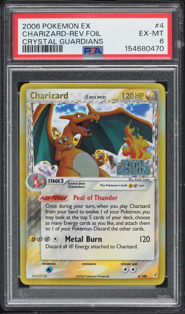 2006 Pokemon EX Crystal Guardians Reverse Holo Charizard #4 PSA 6 EXMT