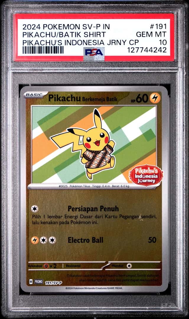 2024 Pokemon Indonesian SV-P Pikachu in Batik Shirt Holo #191 PSA 10