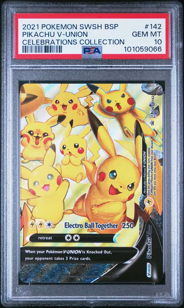 2021 Pokémon SWSH BSP Pikachu V Union Celebrations Collection #142 PSA 10