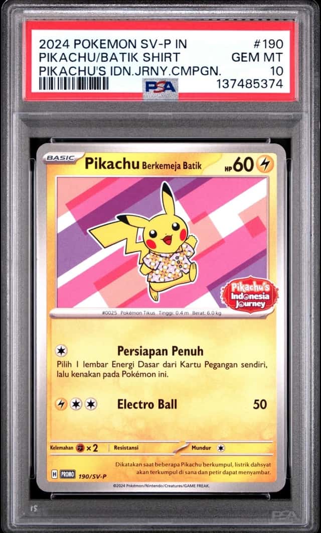 2024 Pokemon Indonesian SV-P Promo 190 Pikachu Batik Shirt PSA 10 137485374