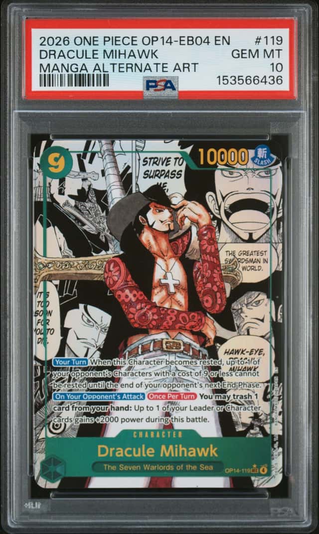 2026 One Piece OP14-EB04 En Manga Alternate Art #119 Dracule Mihawk PSA 10