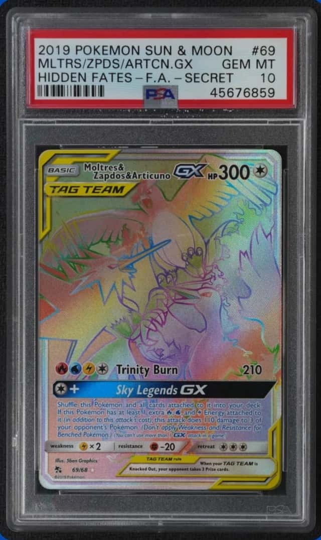 2019 POKEMON SM HF #69/68 MOLTRES ZAPDOS ARTICUNO GX SEC RARE TAG TEAM FA PSA 10