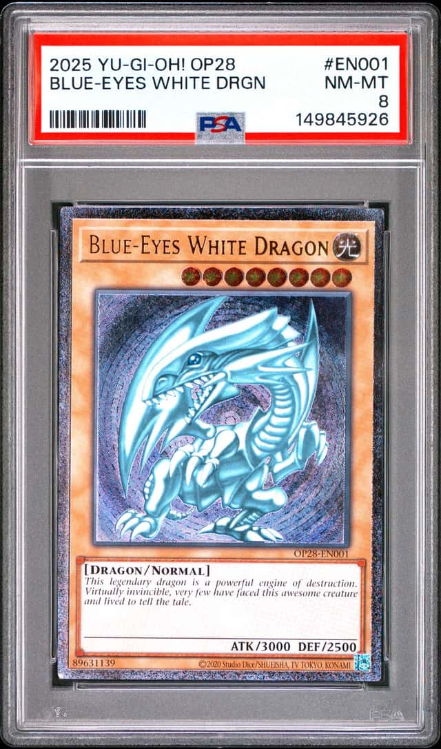 Blue Eyes White Dragon OP28-EN001 Ultimate Rare Yugioh PSA 8 *926