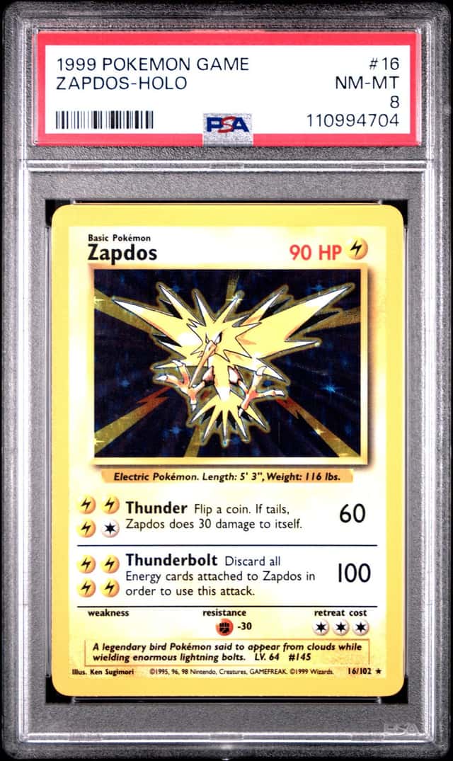Pokemon 1999 Zapdos 16/102 Holo Rare Base Set PSA 8
