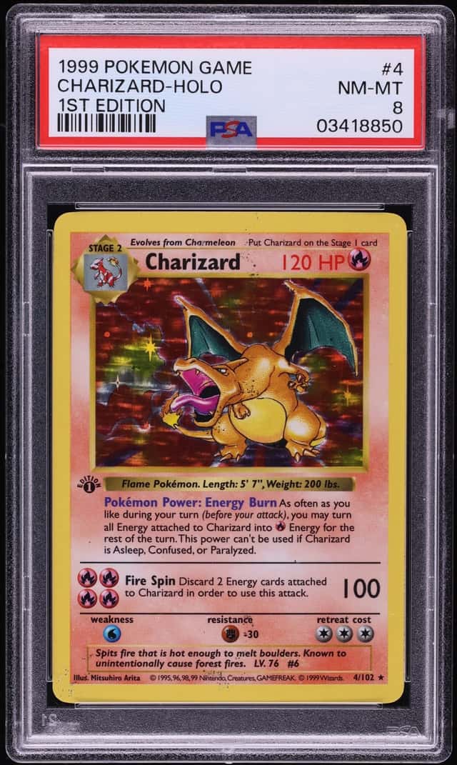 1999 Pokemon Base Set Shadowless 1st Edition Holo Charizard #4 PSA 8 NM-MT