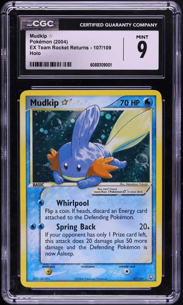 2004 Pokemon EX Team Rocket Returns Holo Mudkip Gold Star #107 CGC 9 MINT