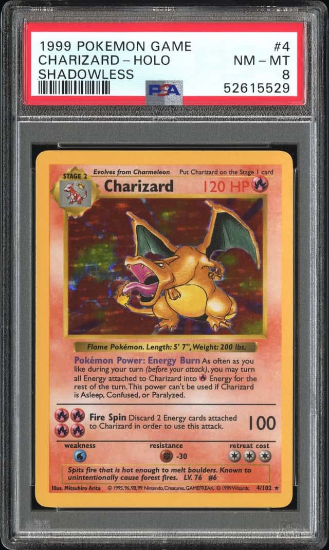 1999 Pokemon Base Set Shadowless Holo Charizard #4 PSA 8 NM-MT