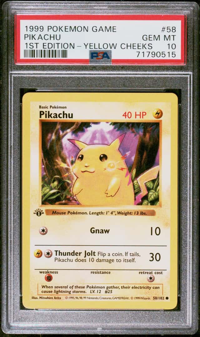 1999 Pokemon Base Set Shadowless 1st Edition Yellow Cheeks Pikachu #58 PSA 10 GEM MINT