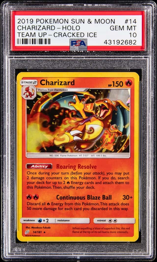 2019 Pokemon Sun & Moon Team Up Cracked Ice Holo #14 Charizard - PSA GEM MT 10
