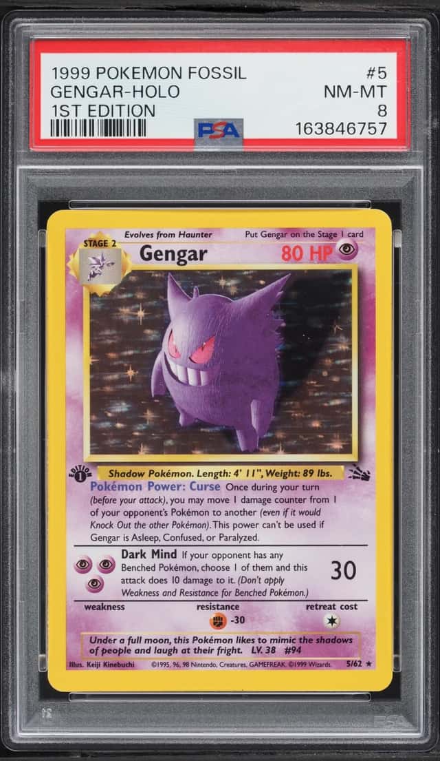1999 Pokemon Fossil 1st Edition Holo Gengar #5 PSA 8 NM-MT