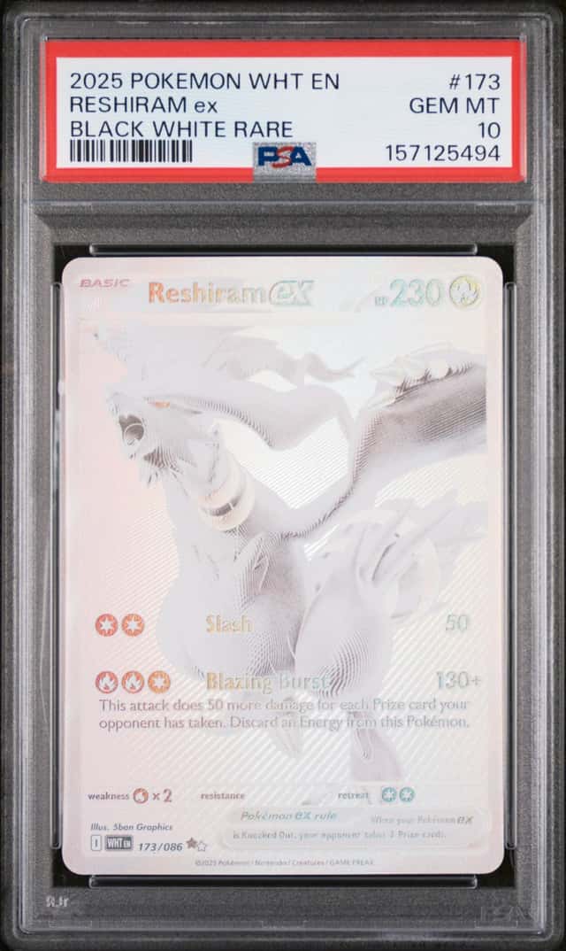 RESHIRAM EX PSA 10 2025 POKEMON WHITE FLARE #173/086 WHT EN BLACK AND WHITE RARE