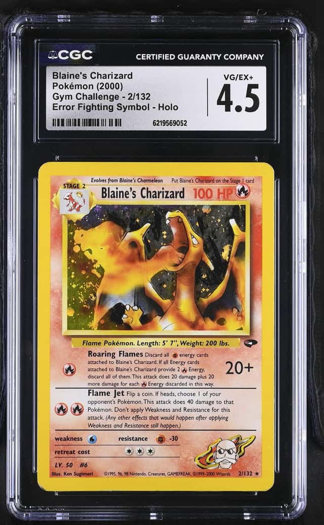 2000 Pokemon Gym Challenge Fighting Symbol Error Holo Blaine's Charizard #2 CGC 4.5 VGEX+