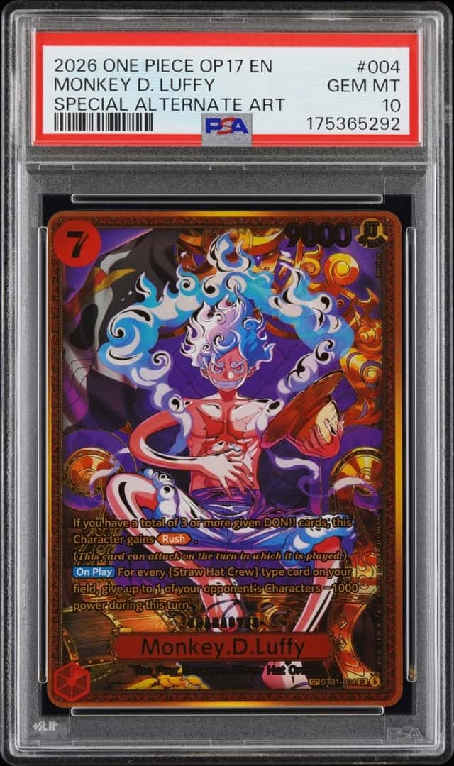 2026 ONE PIECE OP17-THE WORLD'S STRONGEST WARRIORS #004 MONKEY D. LUFFY PSA 10
