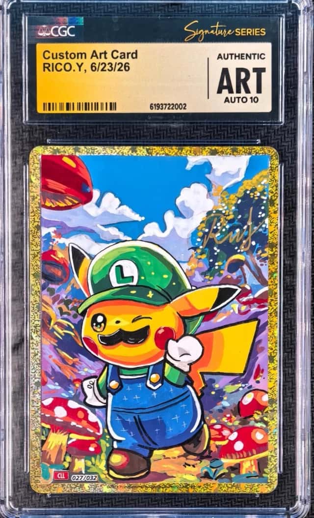 Pokemon Custom Art Card Pikachu Sketch RICO.Y Signed CGC ART AUTO 10