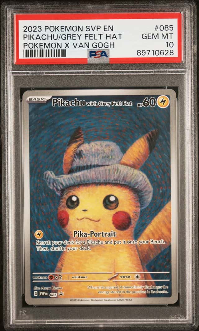 POKEMON PIKACHU/GREY FELT HAT 2023 SVP EN-SV BSP #085 POKEMON X VAN GOGH PSA 10