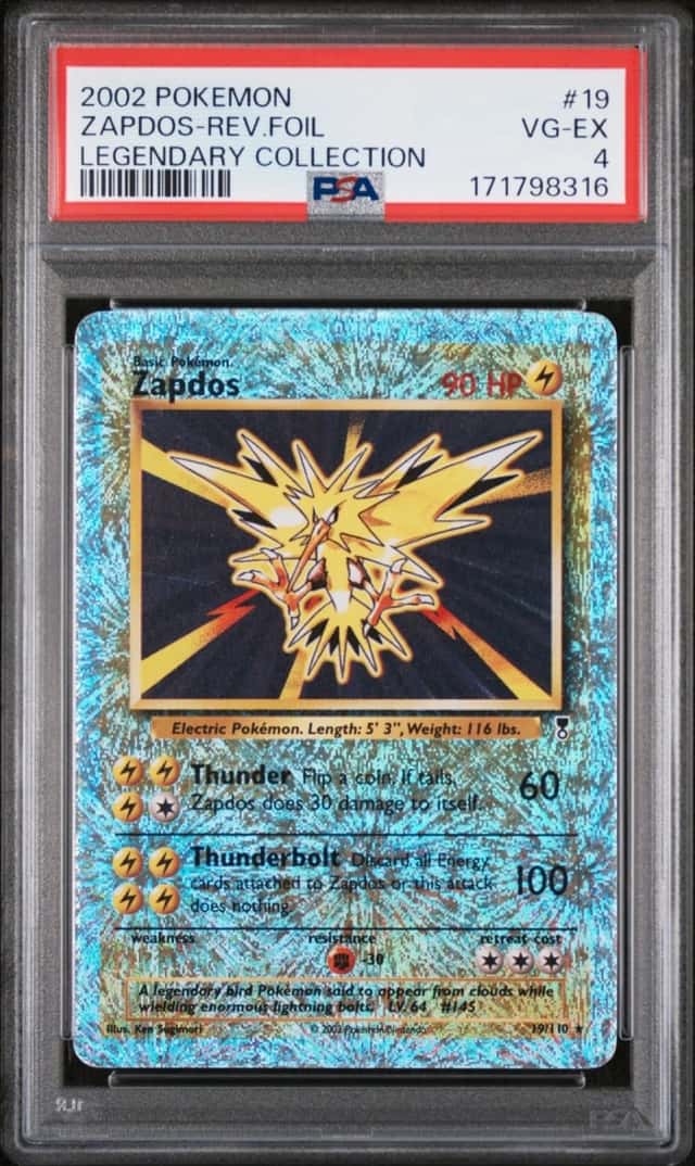 2002 POKEMON LEGENDARY COLLECTION #19 ZAPDOS-REVERSE FOIL PSA 4
