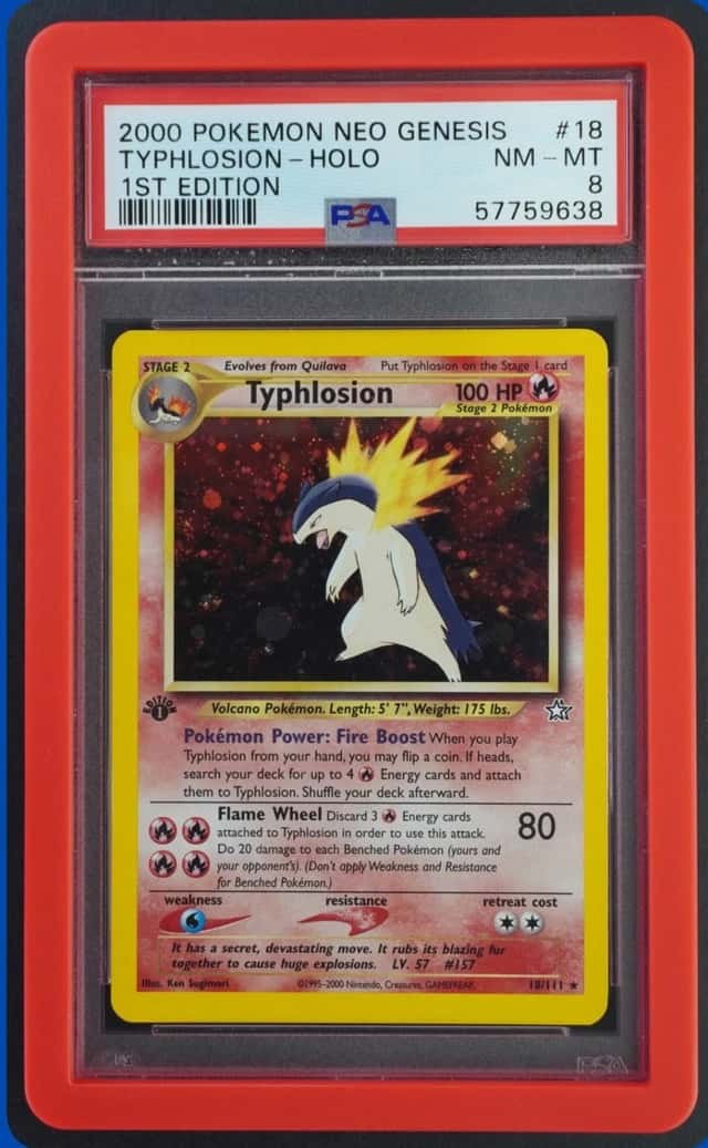 2000 POKEMON NEO GENESIS 1ST EDITION #18/111 TYPHLOSION HOLO RARE PSA 8
