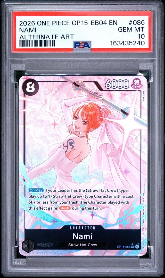 2026 ONE PIECE OP15-EB04-ADVENTURE ON KAMI'S ISLAND ALTERNATE ART NAMI PSA 10