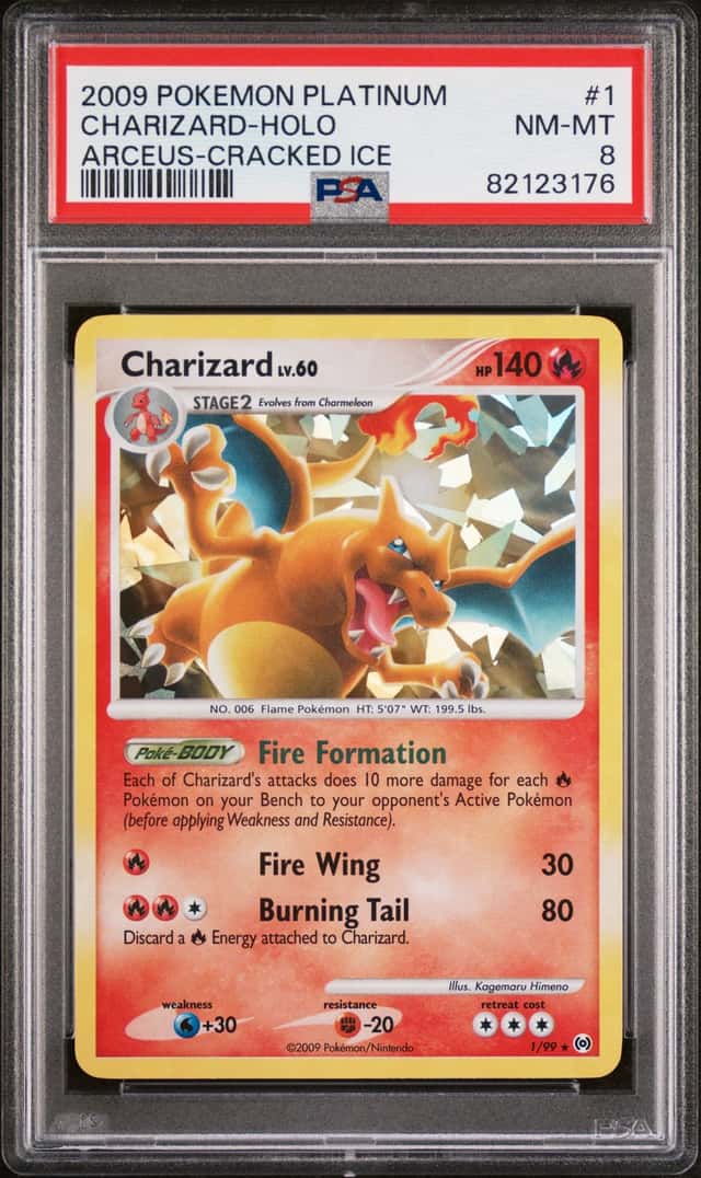 2009 Pokemon Platinum Charizard-Holo Arceus-CRACKED ICE W/ Plastic Cover PSA 8