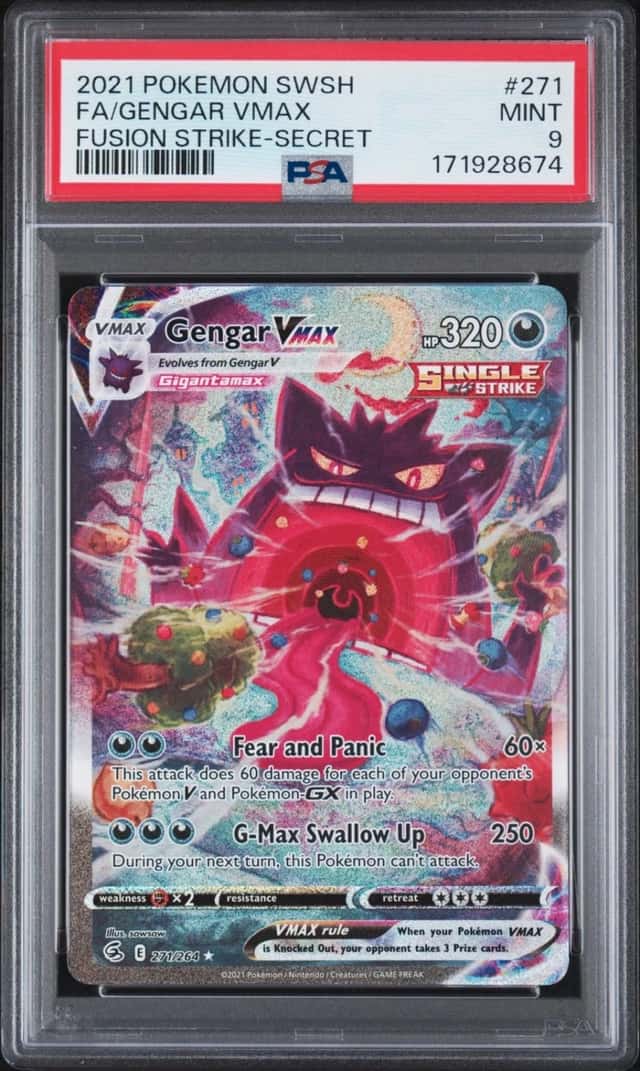 2021 POKEMON SWORD & SHIELD FUSION STRIKE SECRET #271 FULL ART/GENGAR VMAX PSA 9