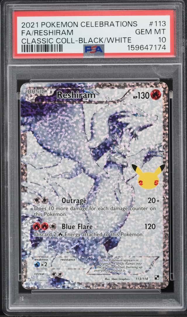 2021 Pokemon Sword & Shield Celebrations Classic Collection Full Art Reshiram #113 PSA 10 GEM