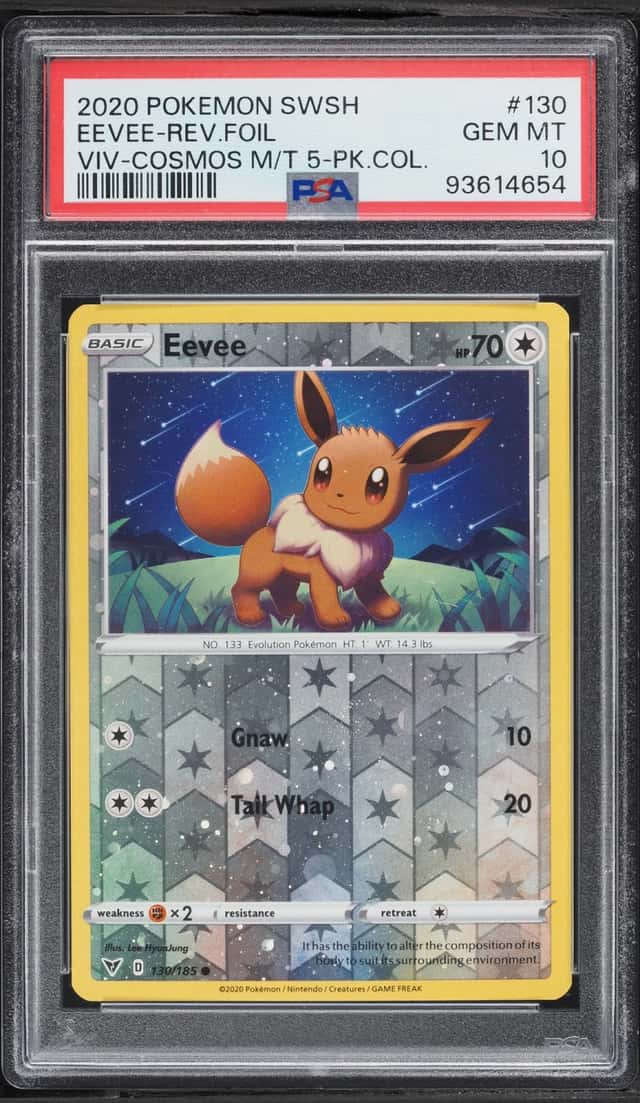2020 Pokemon Sword & Shield Vivid Voltage Cosmos Reverse Holo Eevee #130 PSA 10 GEM MINT