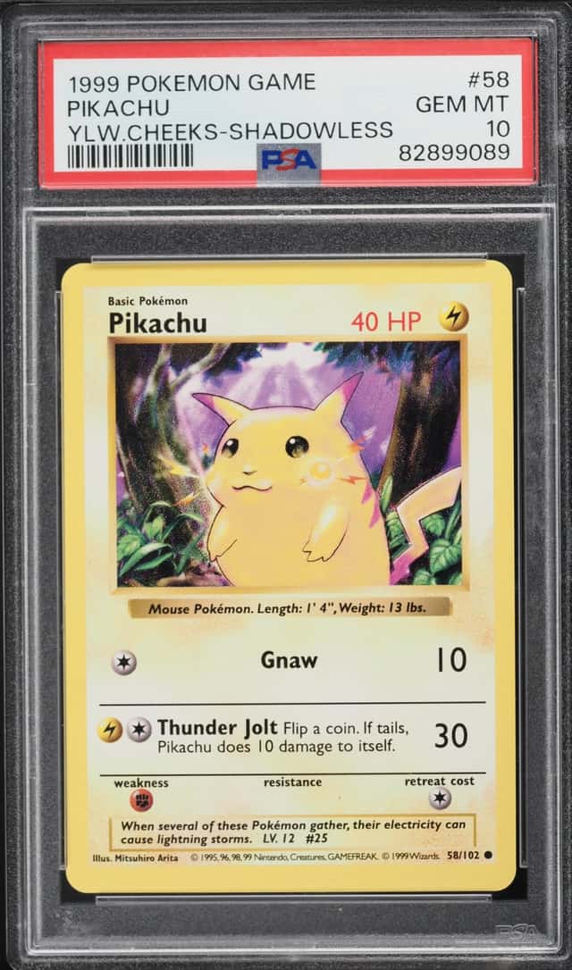 1999 Pokemon Base Set Shadowless Yellow Cheeks Pikachu #58 PSA 10 GEM MINT