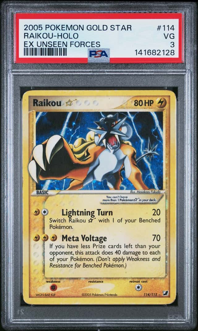 2005 Pokemon Ex Unseen Forces Holo Raikou Gold Star #114