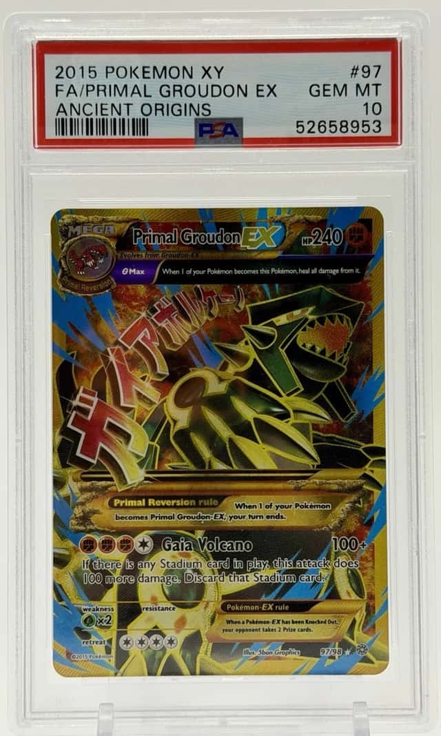 2015 POKEMON XY ANCIENT ORIGINS #97 FULL ART/PRIMAL GROUDON EX PSA 10