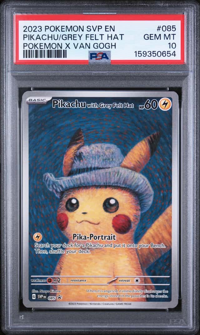 Pokemon SV Black Star Promos Pikachu Van Gogh Grey Felt Hat 2023 #085 PSA 10