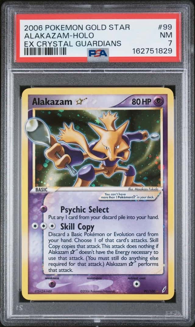 Pokemon Alakazam Gold Star Holo Crystal Guardians 99/100 PSA 7
