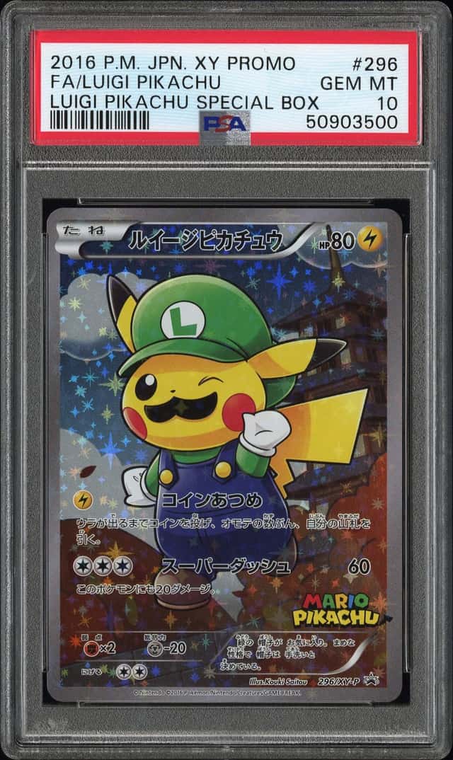 Pokemon Luigi Pikachu Promo 296/XY-P Special Bx. Full Art Japanese PSA 10