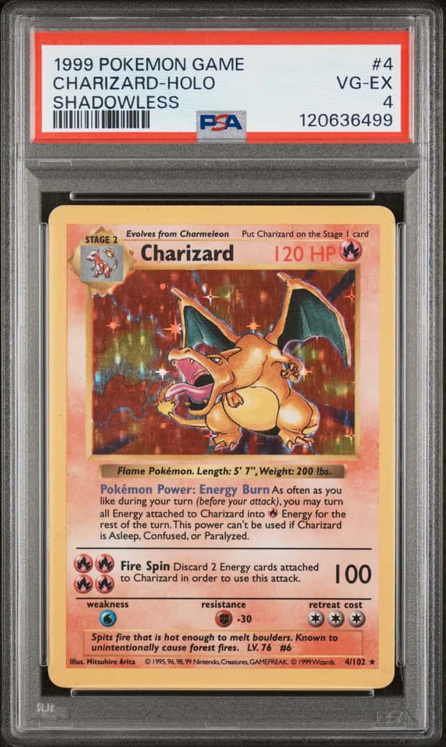 Charizard 4/102 Base Set Shadowless Holo Rare English 1999 PSA 4 Graded