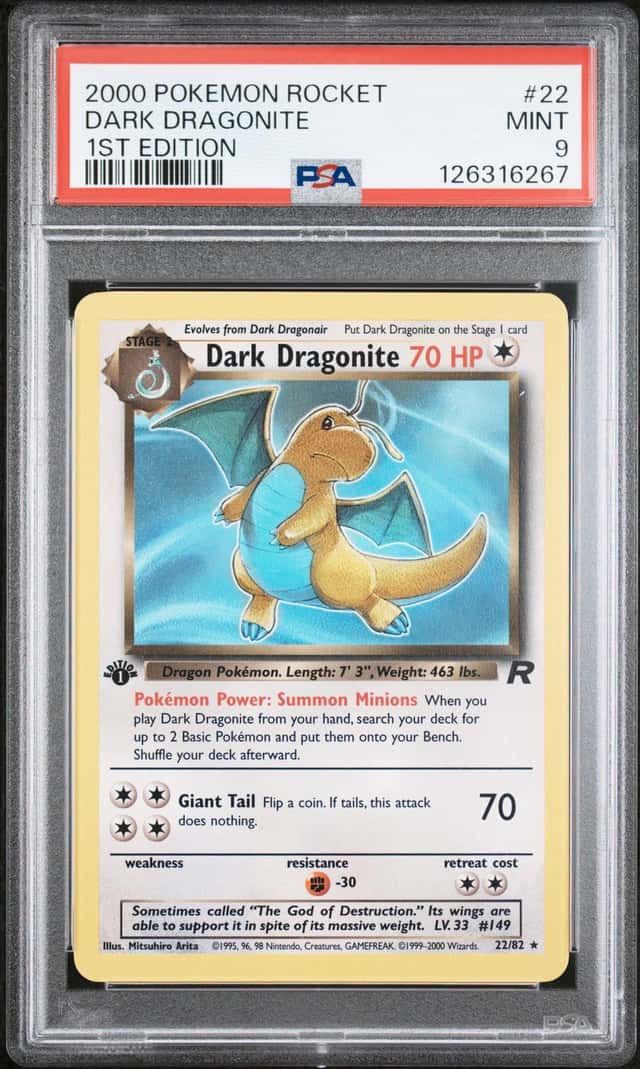 Pokemon PSA 9 Mint 1st Ed. Team Rocket Rare Dark Dragonite 22/82