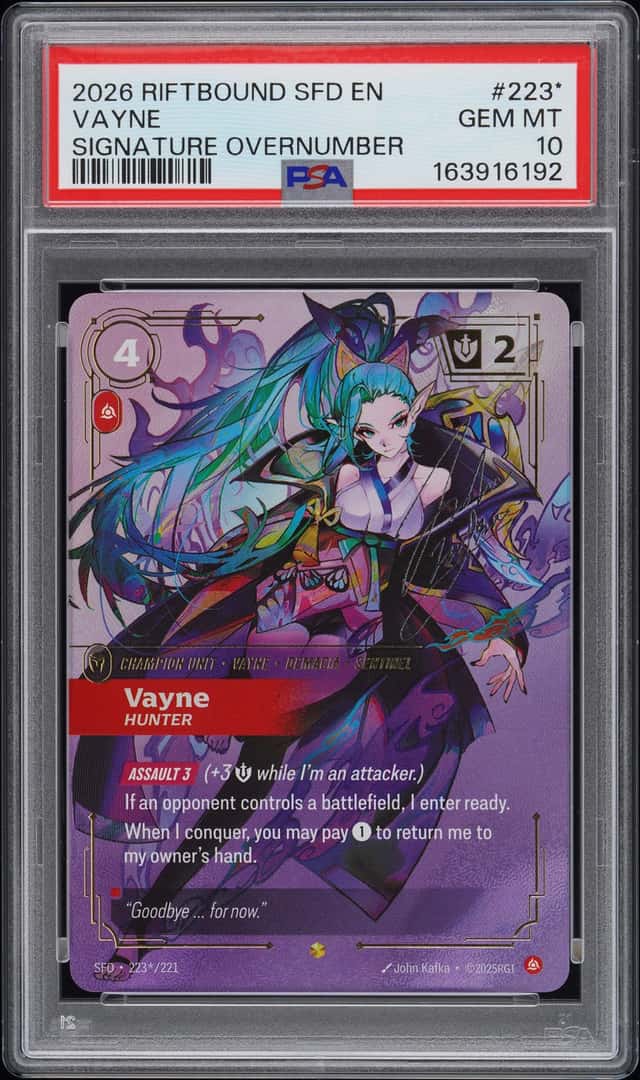 Riftbound League Of Legends Vayne - Hunter 223* Signature Overnumber PSA 10