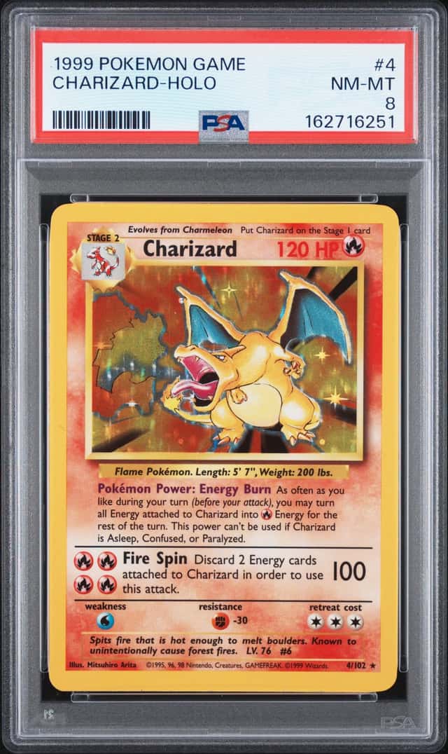 Wizards 1999 Pokemon Game Base Set Charizard 4/102 Holo Rare PSA 8