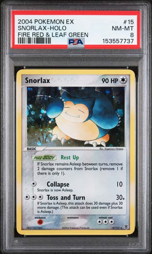 2004 POKEMON EX FIRERED & LEAFGREEN #15/112 SNORLAX HOLO PSA 8