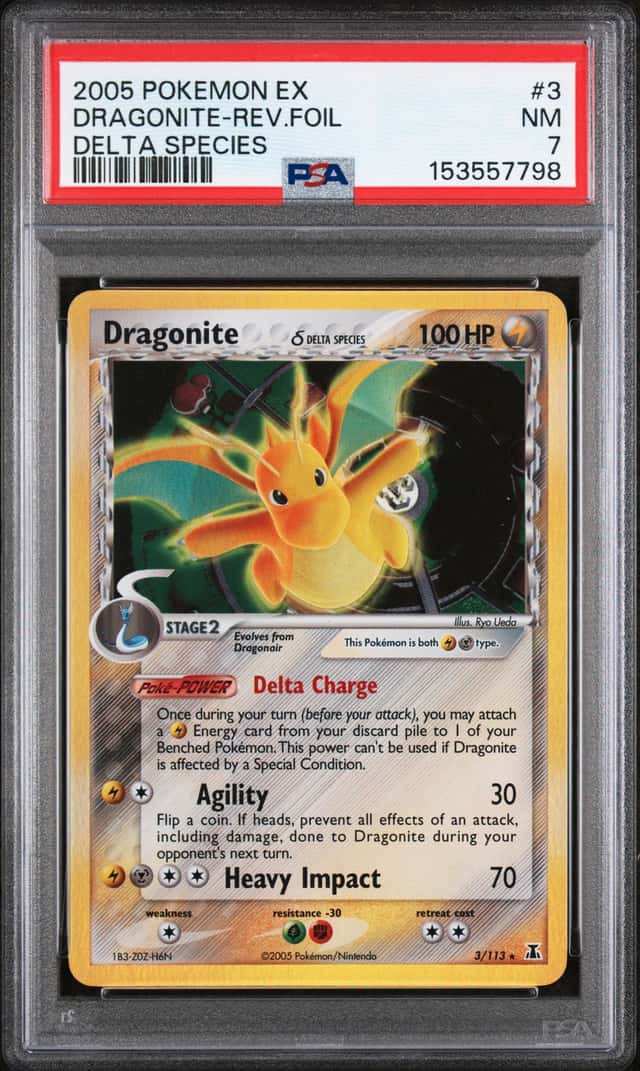 2005 POKEMON EX DELTA SPECIES #3/113 DRAGONITE REVERSE HOLO PSA 7