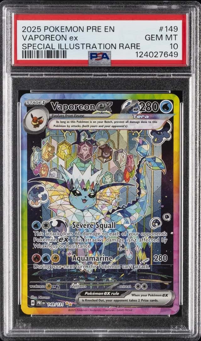 2025 POKEMON PRISMATIC EVOLUTIONS SPECIAL ILLUSTRATION RARE VAPOREON EX PSA 10