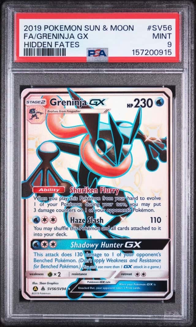 2019 POKEMON SUN & MOON HIDDEN FATES #SV56 FULL ART/GRENINJA GX PSA 9