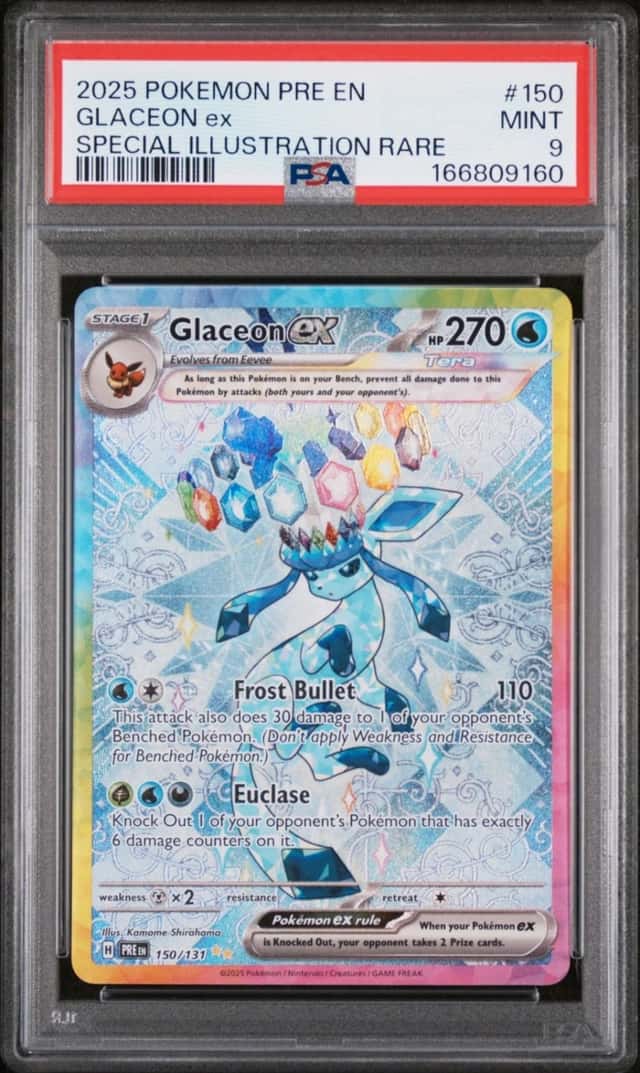 2025 POKEMON PRISMATIC EVOLUTIONS SPECIAL ILLUSTRATION RAR #150 GLACEON EX PSA 9