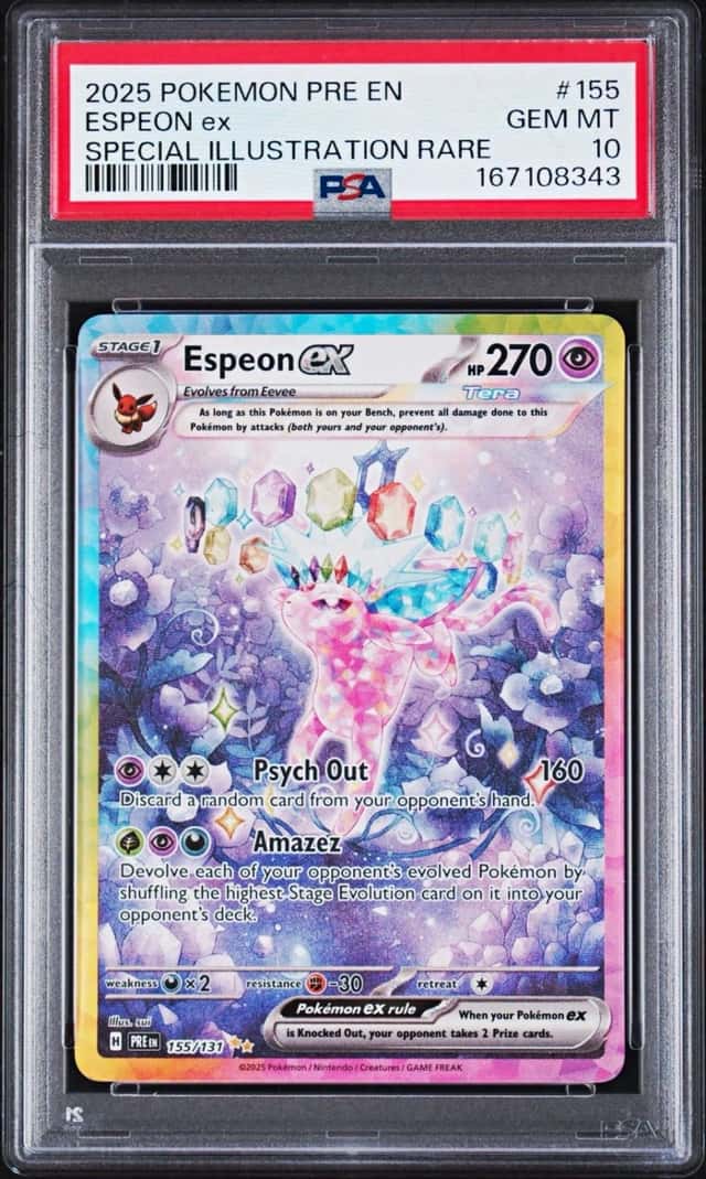 Pokemon TCG Sv: Prismatic Evolutions Espeon ex 155/131 SIR Holo PSA 10