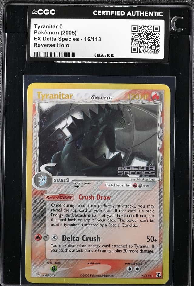 2005 Pokemon EX Delta Species Reverse Holo Tyranitar #16 CGC AUTH
