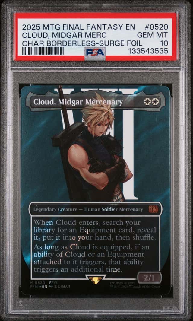 MTG Final Fantasy Cloud, Midgar Mercenary Borderless Surge Foil PSA 10 #0520