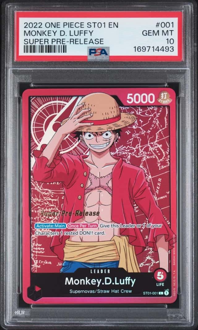 One Piece Monkey D. Luffy Straw Hat Crew ST01-001 Super Pre-Release PSA 10