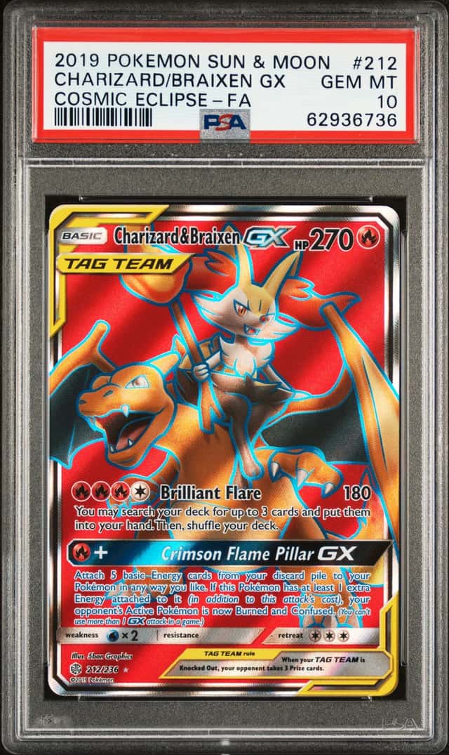 2019 Pokemon Sun and Moon Cosmic Eclipse Braixen/Charizard Gx #212
