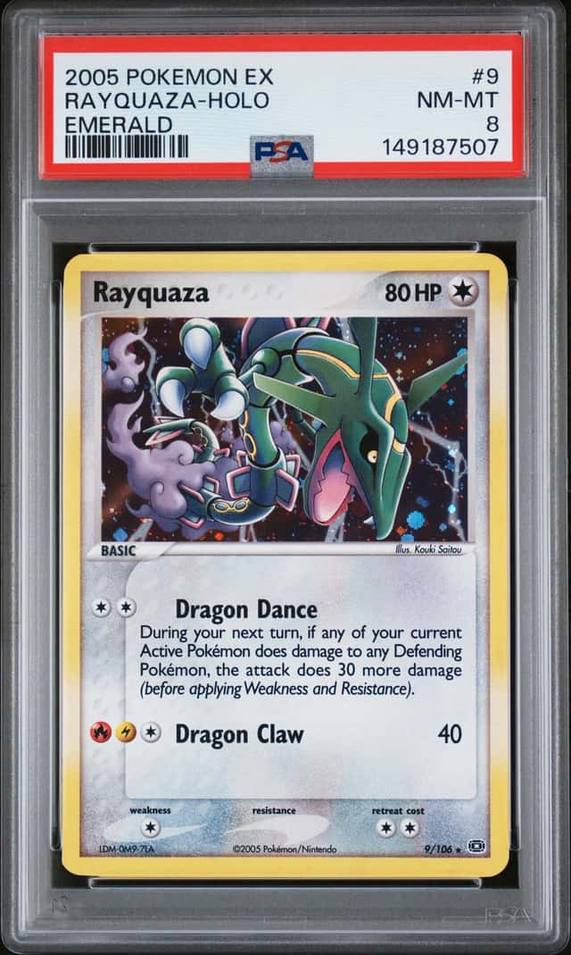 PSA 8 2005 Pokémon TCG EX Emerald Rayquaza Holo Rare 9/106 English