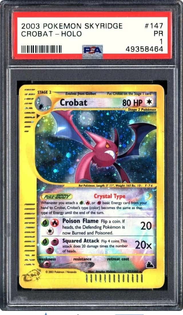 Pokemon 2003 Crobat 147/144 Crystal Type Holo Rare Skyridge PSA 1
