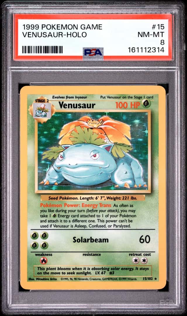 1999 POKEMON BASE SET UNLIMITED #15 VENUSAUR-HOLO PSA 8